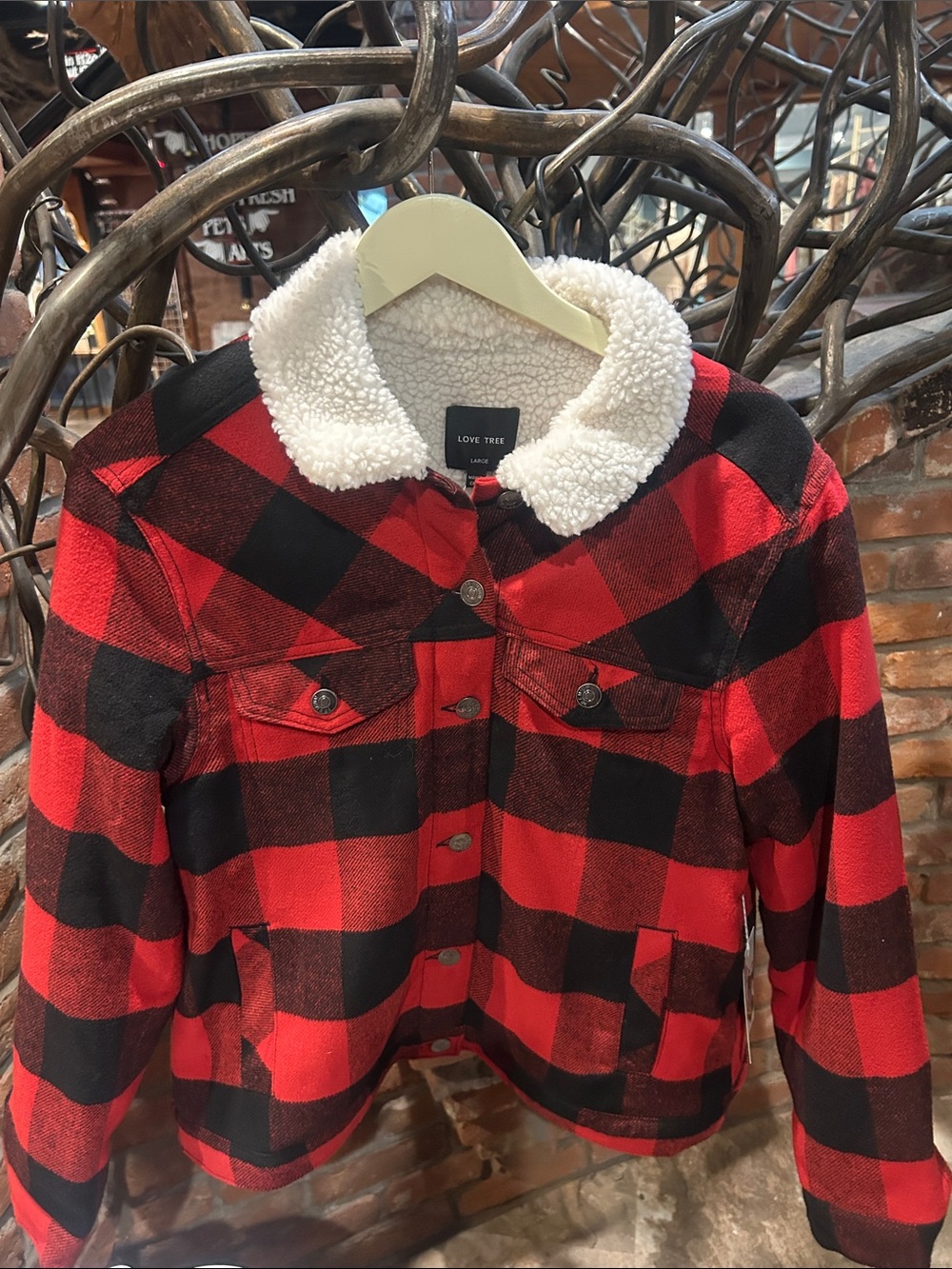 NWT Red & Black Check Fleece Lined Jacket Large